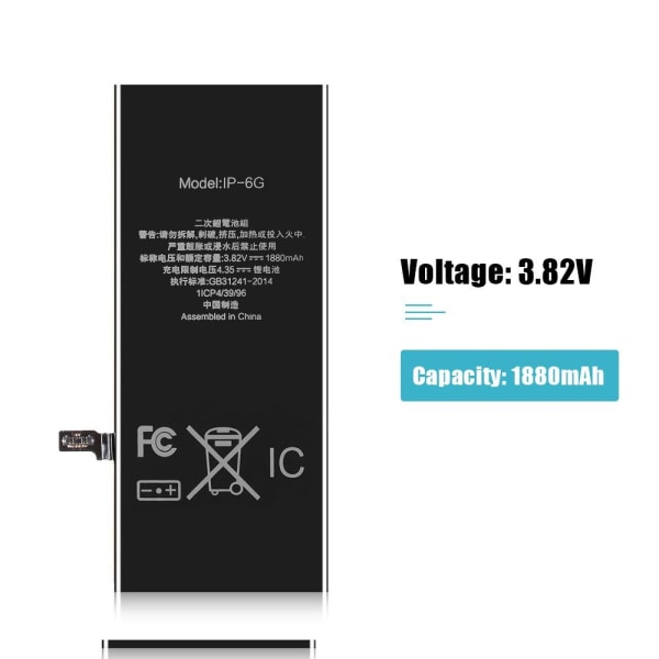 iPhone 6s IPARTS EXPERT 1880mAh Batteri FCC/CE/RoSH Svart