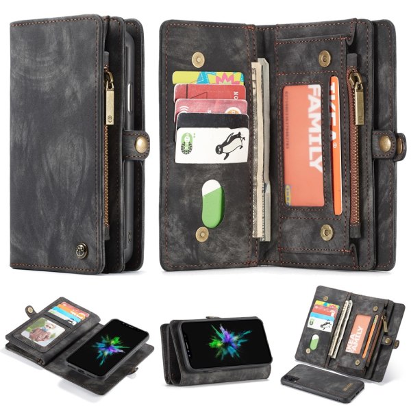 CASEME iPhone XS Max Retro Split läder plånboksfodral - Svart Svart