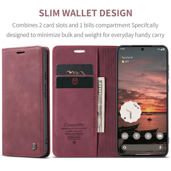 CASEME Plånboksfodral med Stativ till Google Pixel 11 Pro XL Röd
