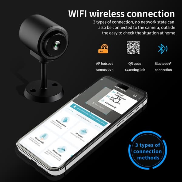 WiFi-valvontakamera Night Vision Motion Detection 130 asteen laajakulmavalvonta Black