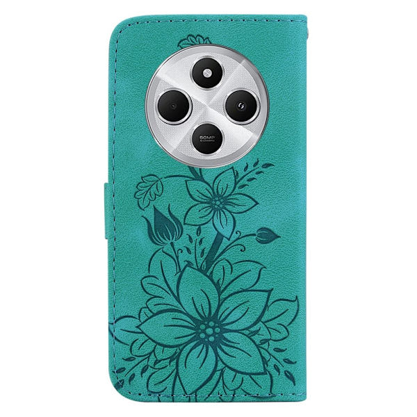 För Xiaomi Redmi 14C Fodral Ställ Plånboksfodral Blommönster - Grön Grön