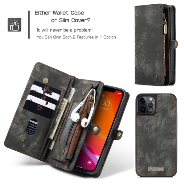 CASEME iPhone 12 / iPhone 12 Pro Retro plånboksfodral - Svart Svart
