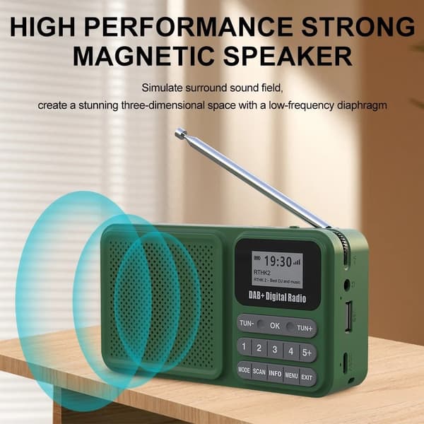 Solcelledrevet genopladelig DAB/FM-radio understøtter Bluetooth-forbindelse Green