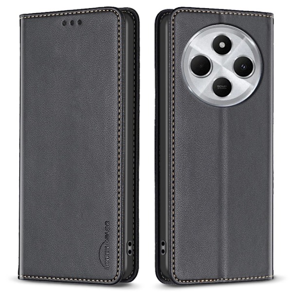 BINFEN COLOR For Redmi 14C Case PU Leather Phone Cover Black