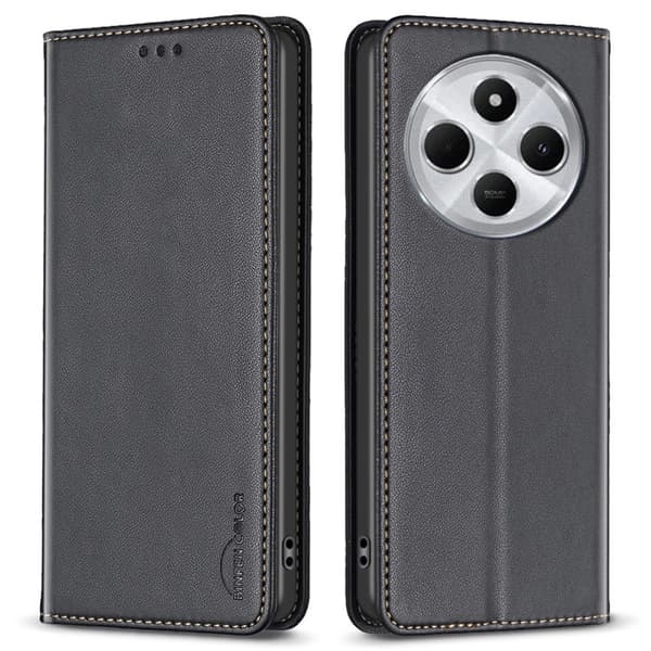 BINFEN COLOR Til Redmi 14C Etui PU Læder Telefoncover Black