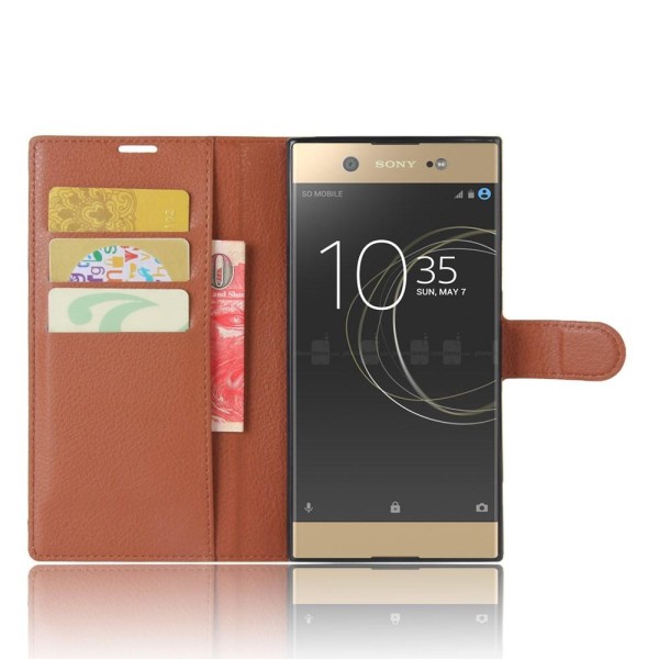 Litchi Skin Lommebokveske for Sony Xperia XA1 Ultra - Brun Brown