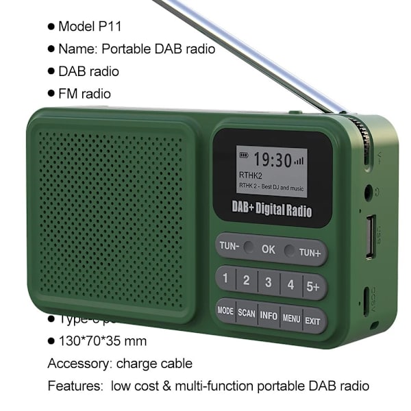 Solcelledrevet genopladelig DAB/FM-radio understøtter Bluetooth-forbindelse Green