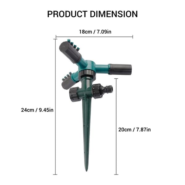 Vannsprinkler 360-graders roterende 3-arms plenvanningssystem Green
