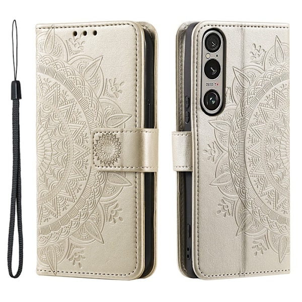Til Sony Xperia 1 VII tegnebogscover Cover Shell Mandala Blomstermønster Gold