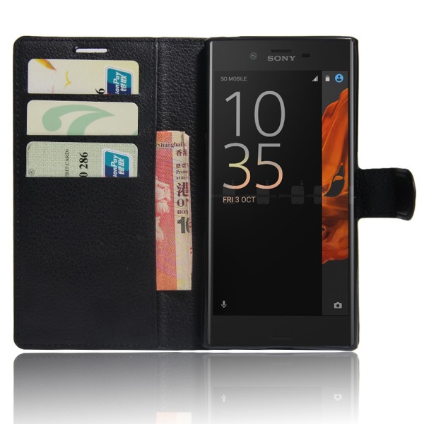 Retro tegnebog stativetui til Sony Xperia XZ - Sort Black