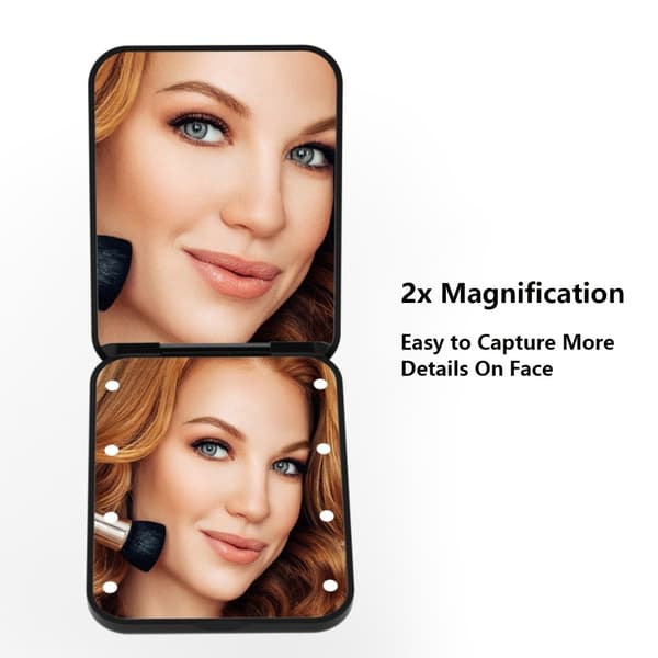 dobbeltsidet makeup spejl LED lys folde 2X forstørrelse spejl Black