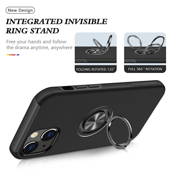 iPhone 14 Plus Finger Ring Kickstand Hybrid Case - Black Black