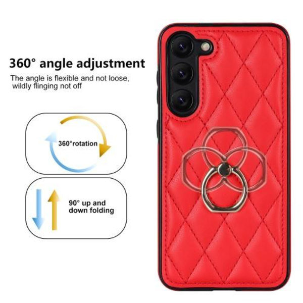 Samsung Galaxy S23 Rhombus Grid Mønsterveske Fingerring - Rød Red
