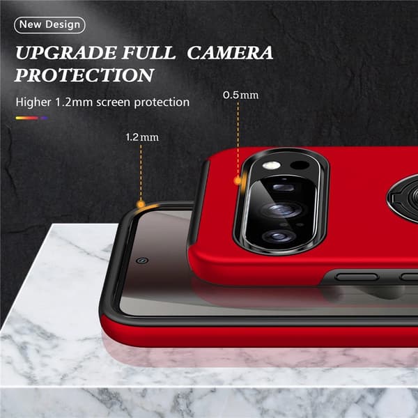 Til Pixel 10 Pro / Pixel 10 Deksel Hybriddeksel med Finger Ring - Rød Red