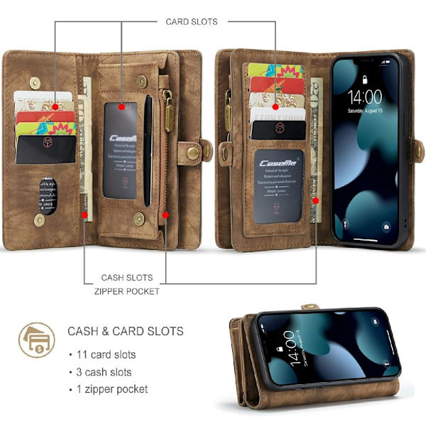 CASEME iPhone 13 2 - in - 1 Wallet Phone Shell - Brown Brown