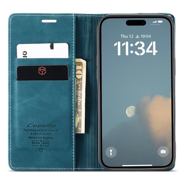 CASEME Retro lompakkokotelo iPhone 16 Blue