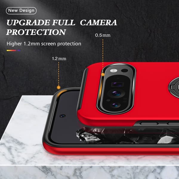 Hybrid-etui med fingerreim og kickstand for Google Pixel 9 / Pixel 9 Pro Red