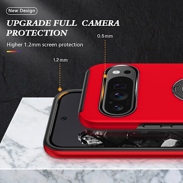 Til Google Pixel 9 / Pixel 9 Pro Fingerring Kickstand Hybrid Taske Red