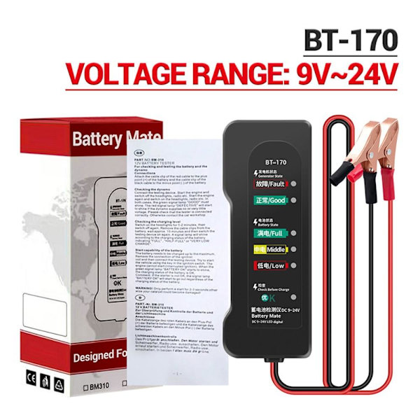 Batteritester 6-LED bilfejltester Batterikontrol Billastbil Motorcykel Black