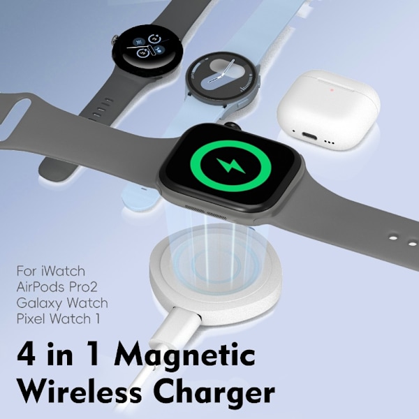 Trådlös laddare För A Watch AirPods Samsung Galaxy Watch Google Pixel Watch Vit