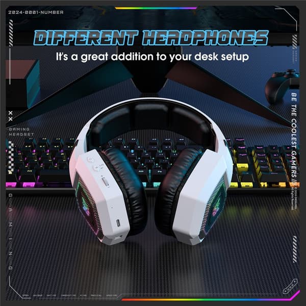 Hörlurar ONIKUMA Gaming Headset Trippelläge RGB-belysning Surroundljud Bluetooth Vit