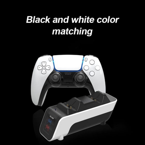 Til PS5-spilcontrolleropladerbase Dobbelt gamepad-hurtigopladningsdock Black