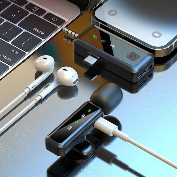 3 i 1 iP USB-C 3,5 mm trådløs Lavalier-mikrofon Støyreduserende mikrofon 1 sender 1 mottaker Black