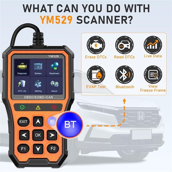 OBD2-diagnoseskanner for bil med Bluetooth, sanntidsdata og batteritester Black