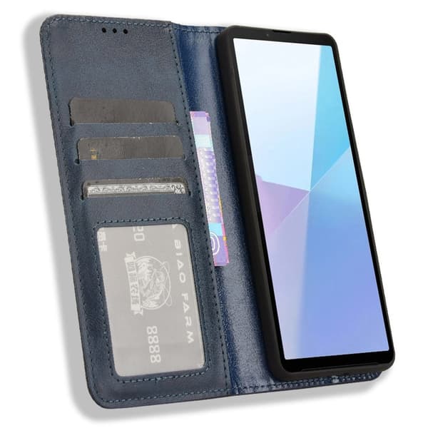 Lommebok Stativ Flip Telefonveske for Sony Xperia 10 VI Blue