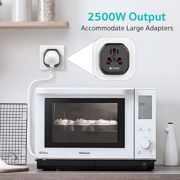 COTECI universell reiseadapter og strømomformer (US/UK/EU) White