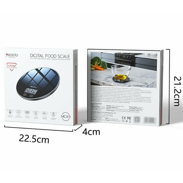 YESIDO Köksvåg Digital Våg Precisionsvåg LCD-Display Stöder 1-5000g Kapacitet Svart