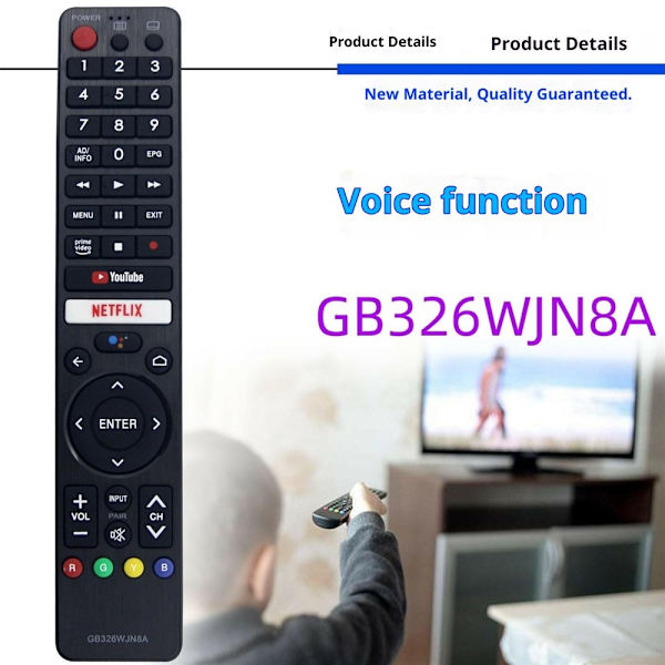 TV-fjernkontroll erstatning for GB326WJN8A for Sharp TV-stemmefunksjon Black