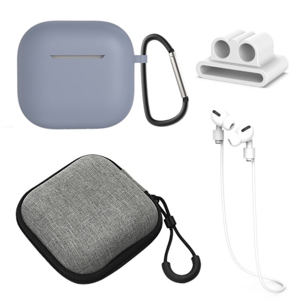 For AirPods 4 5 stk Tilbehør Veske Oppbevaringsboks Halsstropp Hodetelefonholder Nøkkelring - Grå Grey