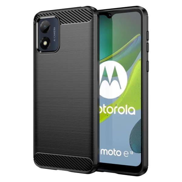 Carbon Fiber Texture TPU Cover til Motorola Moto E13 4G Black