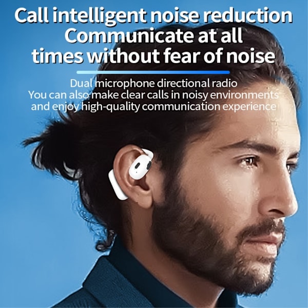 Enkelt øre krok hodetelefon Bluetooth 5.4 Stereo hodetelefon - Hvit White