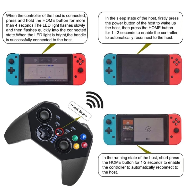För Nintendo Switch Bluetooth-kontroll Gamepad Turbofunktion Svart