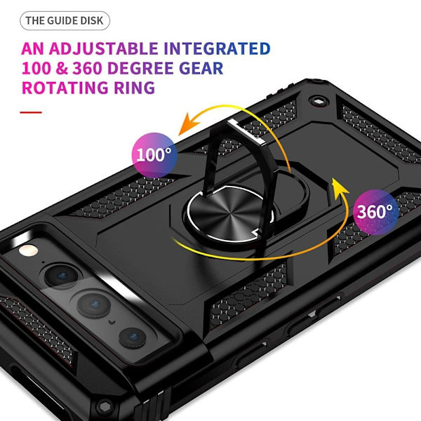 Google Pixel 7 Pro iskunkestävä TPU+PC Kickstand -puhelinkotelo autoteline metallilevy - musta Black