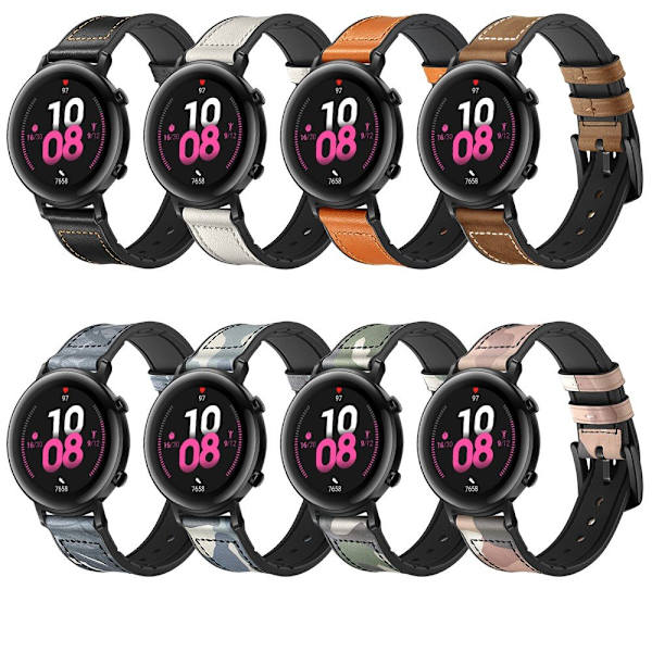 Skinn+Silikonstropp til Huawei Watch GT2 42mm - Sort Black
