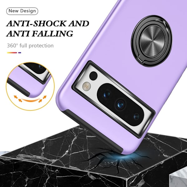 Til Google Pixel 8 Pro Fingerring Kickstand Hybrid Taske Purple