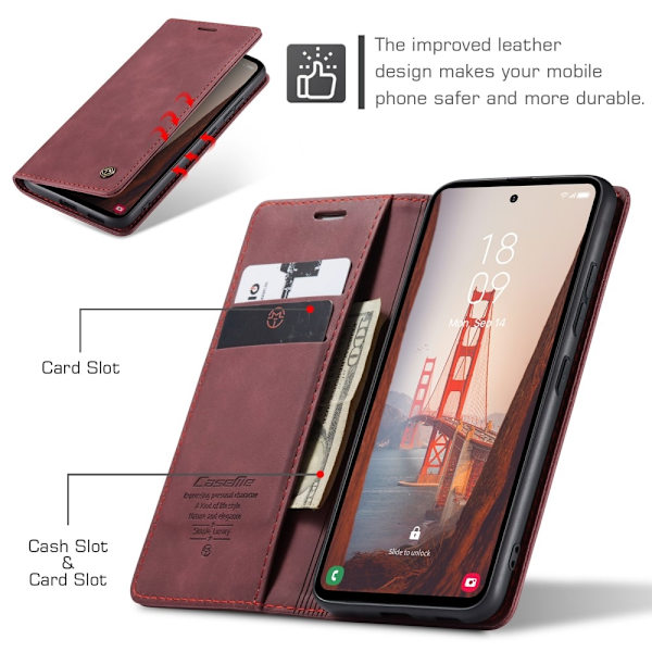 CASEME Retro Lompakkokotelo Samsung Galaxy S23 FE - Viininpunainen Red