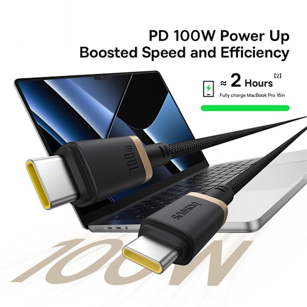 BASEUS Dura Series PD 100W Laddningskabel Snabbladdning USB-C till USB-C 2m Svart
