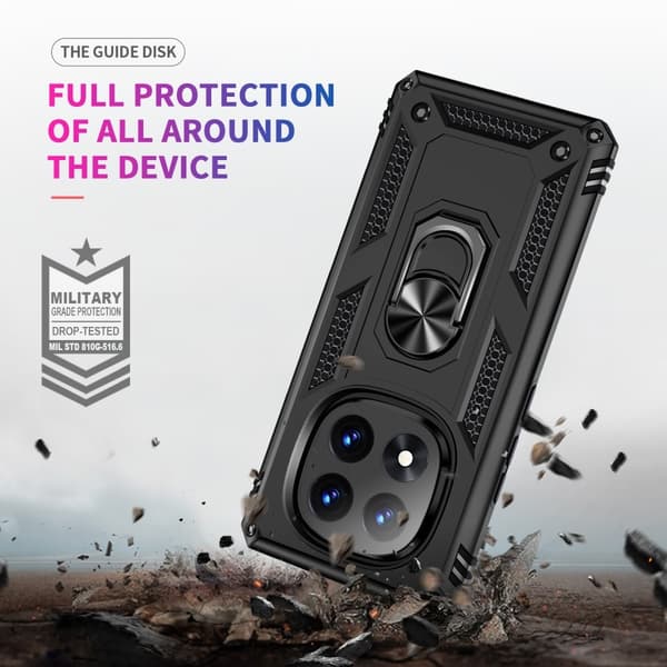 Til Xiaomi Redmi Note 14 Pro 5G Cover PC + TPU Telefoncover med Roterende Ring Kickstand - Sort Black
