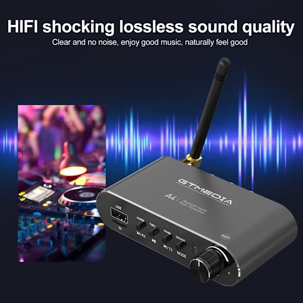 6-i-1 Bluetooth 5.1 lydadapter RX/TX-tilstande USB TF-kort IR-fjernbetjening Black