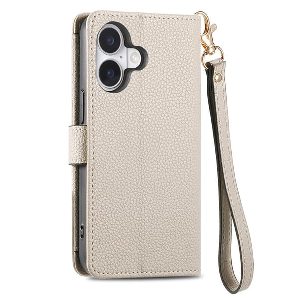 For iPhone 17 Deksel RFID-blokkering Glidelåslomme Lommebokdeksel med Stropp Beige
