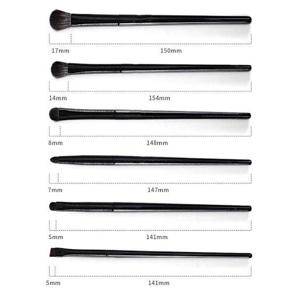 7 stk øjenskygge børste sæt Makeup øjenbryn - 6 børster + 1 vinklet Black