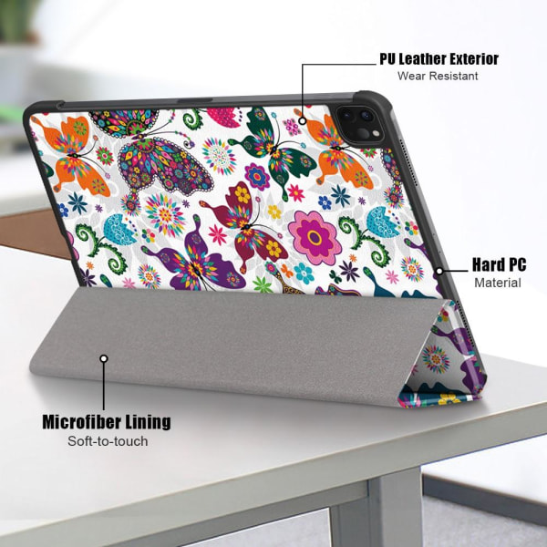 iPad Pro 11" 2021/2020/2018 Slim fit tri-fold fodral - Butterfly multifärg