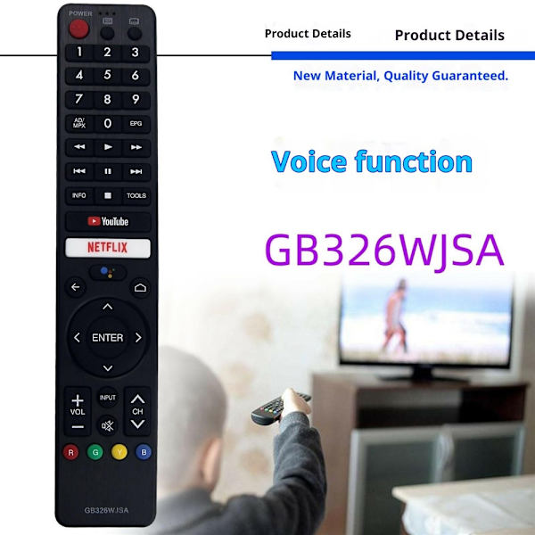 TV-fjernkontroll erstatning for GB326WJSA for Sharp TV-stemmefunksjon Black