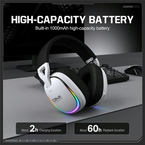 ONIKUMA GT805 Gaming Headset 4 Moduser Trådløst/Kablet Over-Ear RGB - Hvit White