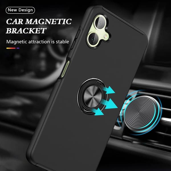 Til Samsung Galaxy A06 4G Hybrid Cover med Roterbar Ringholder Black