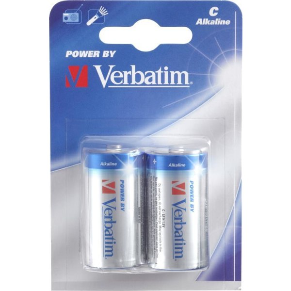 Verbatim batterier, C(LR14), 2-pack Alkaline, 1,5 V Röd